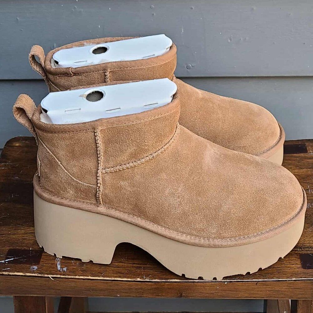 UGG Tan Suede Platform Ankle Boots
